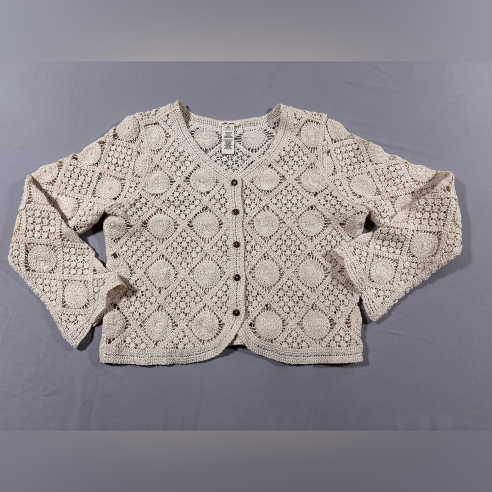 Ultra pink Crocheted Cardigan Cream Medium